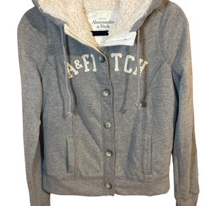 SHERPA Grey Button Sweater Jacket by ABERCROMBIE & FITCH (A&F) - SIZE LARGE